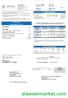 USA California Golden State Water Company business utility bill template in Word and PDF formats